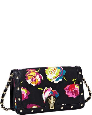 FRINGEY FLORAL STUD HEART CROSSBODY BLACK
