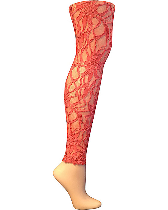 Womens Orange Lace Peach Patterned Leggings by Betsey Johnson (via All Style Mall)