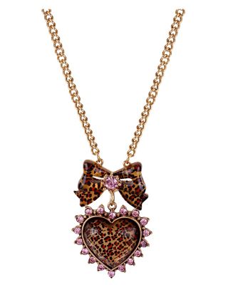 LEOPARD HEART BOW PENDANT NECKLACE LEOPARD