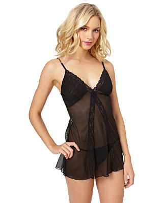 Scalloped Lace Dot Mesh Flayaway Babydoll