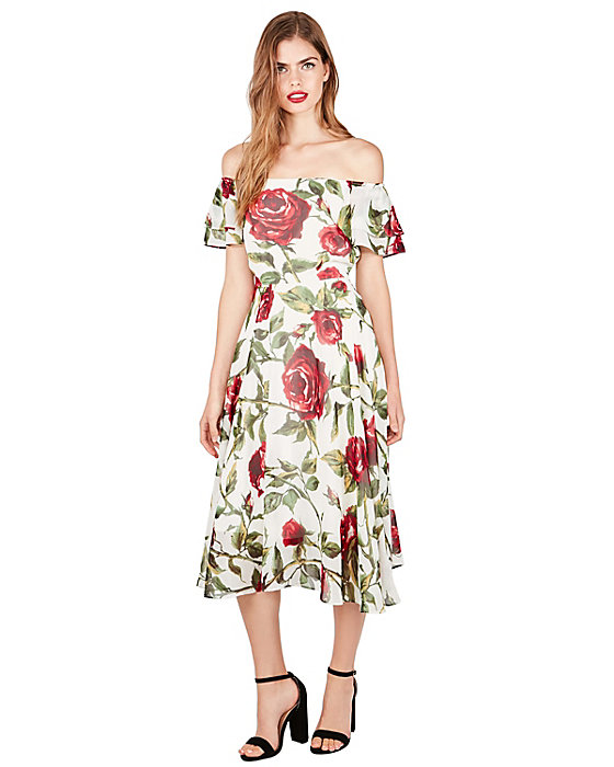 Womens White and Green ROSEY DAY OFF OR ON SHOULDER DRESS by Betsey Johnson (via All Style Mall)