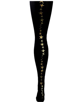 Shooting Star Foil Tights Leggings in Black and Gold Shopperista