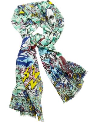 SKULL FLOWER SCARF TURQUOISE