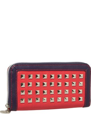 SPRING STUD ZIP WALLET RED