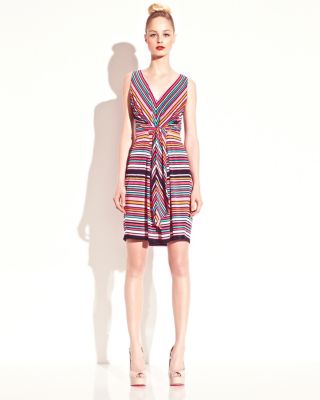 STRIPED DRAPE FRONT DRESS MULTI