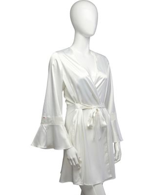 SULTRY STRETCH SATIN AND LACE ROBE WHITE PEARL