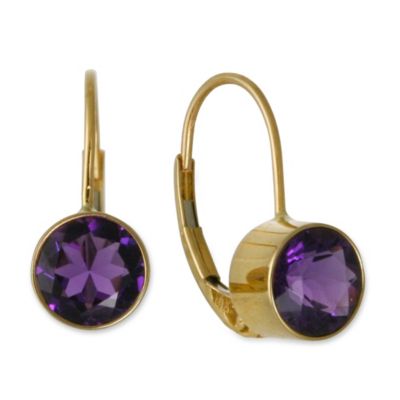14K_Yellow_Gold_Round_Faceted_Bezel_Set_Amethyst_Drop_Earrings