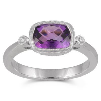 14K_White_Gold_Checkerboard_Cushion_Amethyst_and_Round_Diamond_Bezel_Set_Ring