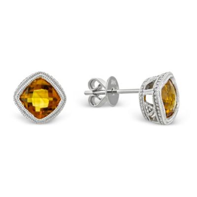 14K_Cushion_Checkerboard_Citrine_Bezel_Set_Earrings