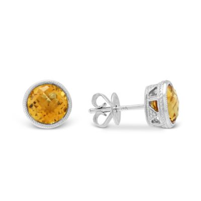 14K_Round_Checkerboard_Citrine_Bezel_Set_Earrings