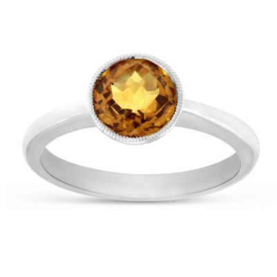 14K_White_Gold_Round_Checkerboard_Faceted_Citrine_Ring