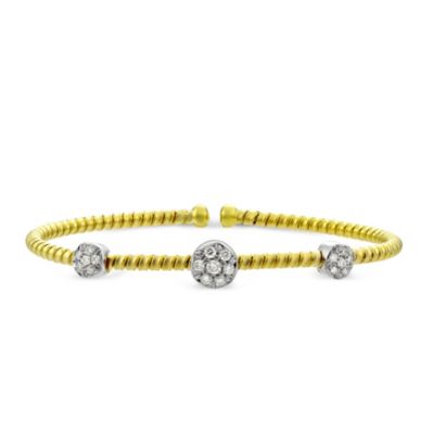 18K_Yellow_and_White_Gold_Flexible_Three_Diamond_Station_Bangle_Bracelet