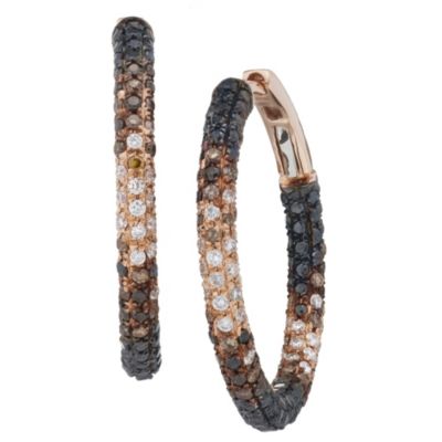 18K_Rose_Gold_Round_White,_Brown_and_Black_Diamond_Hoop_Earrings