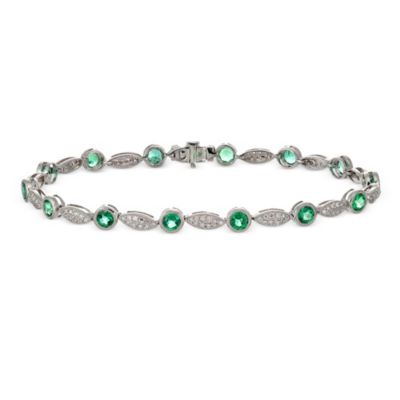 14K_White_Gold_Round_Emerald_and_Round_Diamond_Bracelet,_7_1/2"