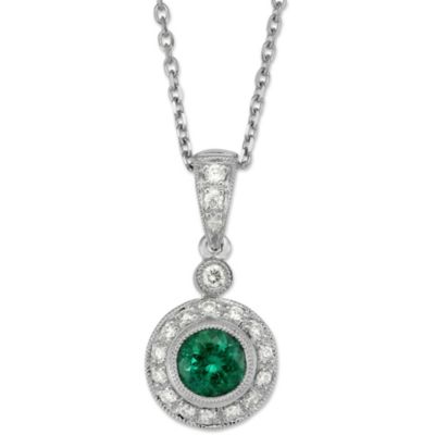 14K_White_Gold_Round_Emerald_and_Round_Diamond_Pendant