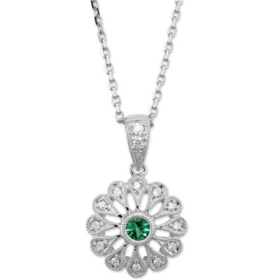 14K_White_Gold_Round_Emerald_and_Diamond_Floral_Pendant