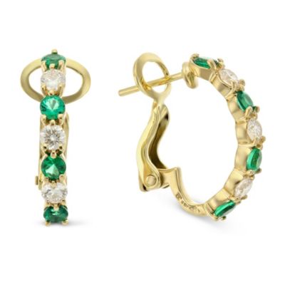 18K_Yellow_Gold_Round_Emerald_and_Round_Diamond_Half_Hoop_Earrings