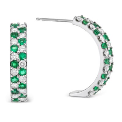 14K_White_Gold_Emerald_and_Diamond_Two_Row_Earrings