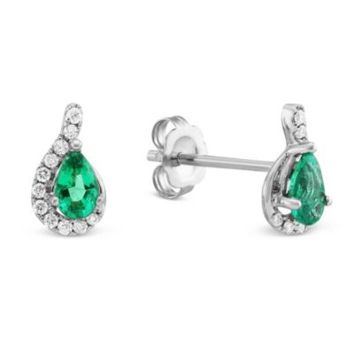 14K_White_Gold_Pear_Shape_Emerald_and_Round_Diamond_Earrings
