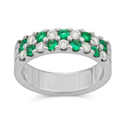 14K_White_Gold_Round_Emerald_and_Round_Diamond_Two_Row_Band