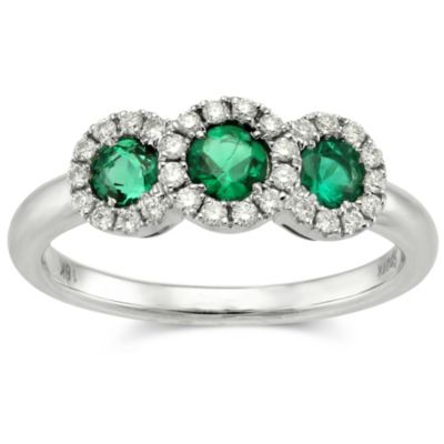 18K_White_Gold_Three_Round_Emerald_and_Round_Diamond_Halo_Ring