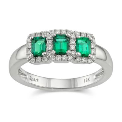 18K_White_Gold_Emerald_Cut_Emerald_and_Round_Diamond_Ring