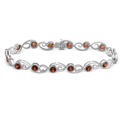 14K_White_Gold_Round_Bufftop_Garnet_Bracelet,_7"