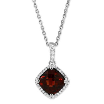 14K_White_Gold_Cushion_Checkerboard_Garnet_and_Round_Diamond_Pendant