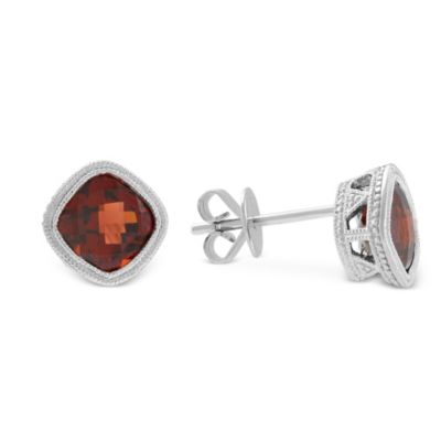 14K_White_Gold_Cushion_Checkerboard_Garnet_Bezel_Set_Earrings