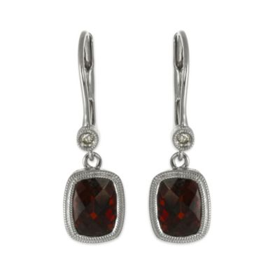 14K_White_Gold_Cushion_Checkerboard_Garnet_and_Round_Diamond_Dangle_Earrings