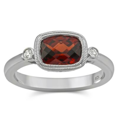 14K_White_Gold_Cushion_Checkerboard_Garnet_and_Round_Diamond_Bezel_Set_Ring