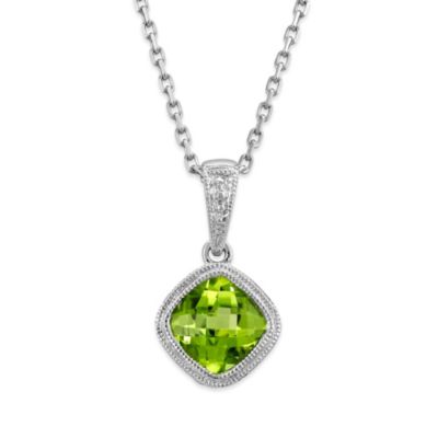 14K_White_Gold_Cushion_Checkerboard_Peridot_Bezel_Set_Pendant,_6mm