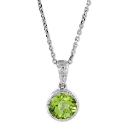 14K_White_Gold_Round_Checkerboard_Peridot_Bezel_Set_Pendant