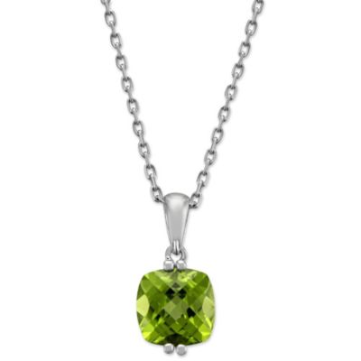 14K_White_Gold_Cushion_checkerboard_Peridot_Pendant_With_Chain