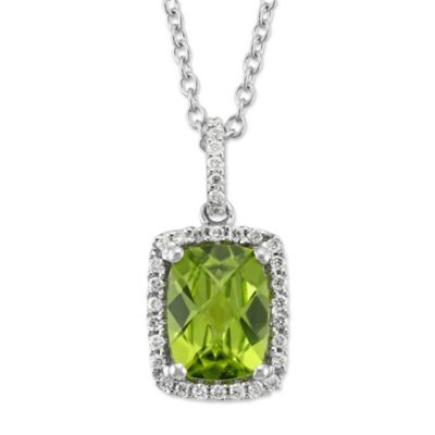 14K_White_Gold_Cushion_Checkerboard_Peridot_and_Round_Diamond_Pendant_With_Diamond_Bail