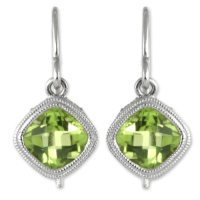 14K_White_Gold_Cushion_Checkerboard_Peridot_Bezel_Set_Dangle_Earrings