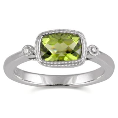 14K_White_Gold_Horizontal_Cushion_Checkerboard_Peridot_and_Round_Diamond_Bezel_Set_Ring