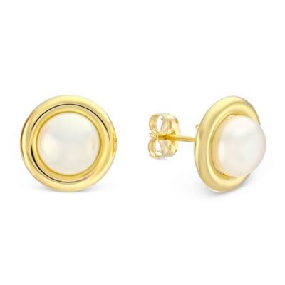 14K_Yellow_Gold_6.5x7.5mm_White_Freshwater_Cultured_Pearl_Button_Earrings