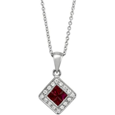 14K_White_Gold_Square_Ruby_and_Round_Diamond_Pendant