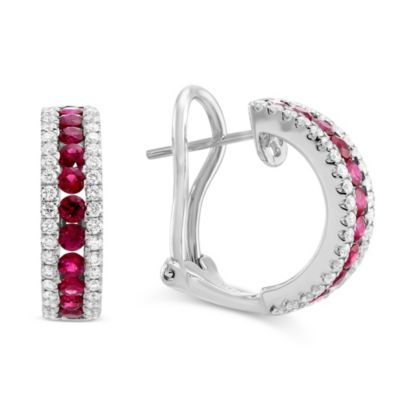 18K_White_Gold_Round_Ruby_and_Round_Diamond_Three_Row_Half_Hoop_Earrings