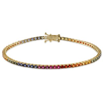 14K_Yellow_Gold_Round_Multicolor_Sapphire_Bracelet,_7"