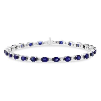 18K_White_Gold_Oval_Sapphire_and_Round_Diamond_Prong_Set_Bracelet,_7"
