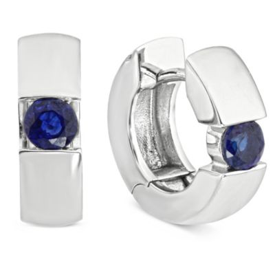 14K_White_Gold_Round_Sapphire_Huggy_Earrings