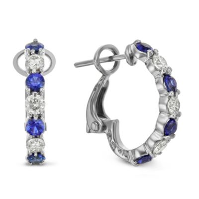 18K_White_Gold_Round_Sapphire_and_Round_Diamond_Prong_Set_Half_Hoop_Earrings