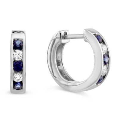 14K_White_Gold_Channel_Set_Round_Sapphire_and_Round_Diamond_Hoop_Earrings