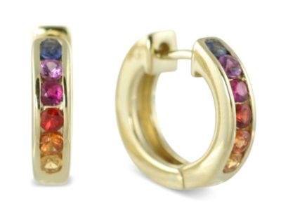 14K_Yellow_Gold_Channel_Set_Round_Multicolor_Sapphire_Hoop_Earrings