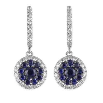 18K_White_Gold_Round_Sapphire_and_Round_Diamond_Circle_Earrings