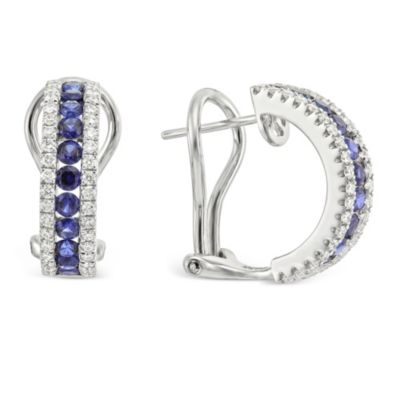 18K_White_Gold_Round_Sapphire_and_Diamond_Three_Row_Half_Hoop_Earrings