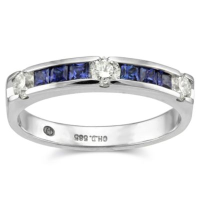 14K_White_Gold_Princess_Cut_Sapphire_and_Round_Diamond_Band