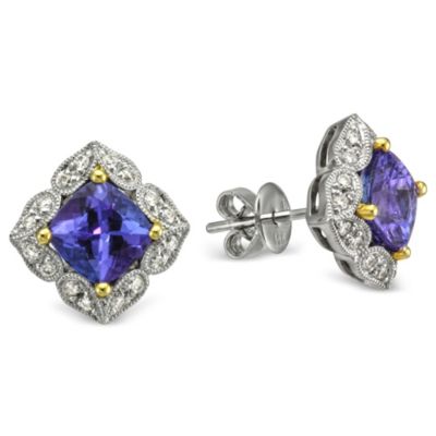 14K_White_Gold_Cushion_Tazanite_and_Diamond_Earrings
